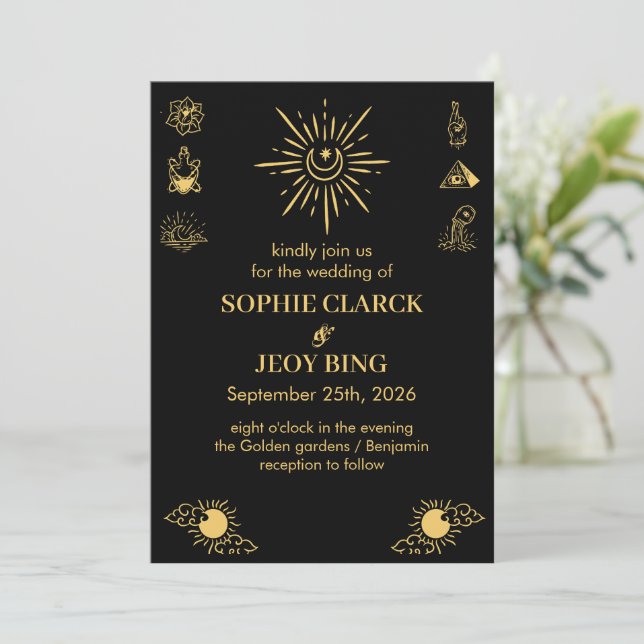 Invitación Magical Celestial Starry Night Black Boda (Anverso de pie)