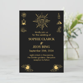 Invitación Magical Celestial Starry Night Black Boda