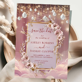 Invitación Magical Crystal Drops Gold Accent Save The Date