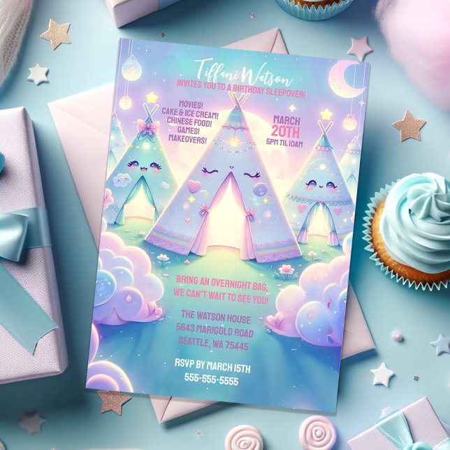 Invitación Magical Cute Sleepover Fiesta de Cumpleaños (Available in Print and Instant Download)