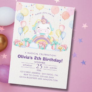 Invitación Magical cute unicorn girl birthday celebration