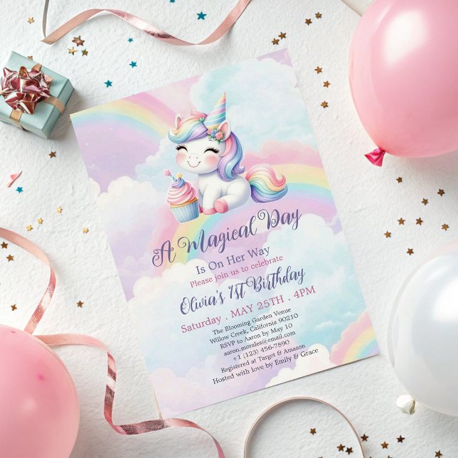 Invitación Magical Cute Unicornio Arcoiris primer cumpleaños (Subido por el creador)