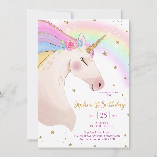 Invitación Magical Day Unicorn and Rainbows Birthday (Anverso)