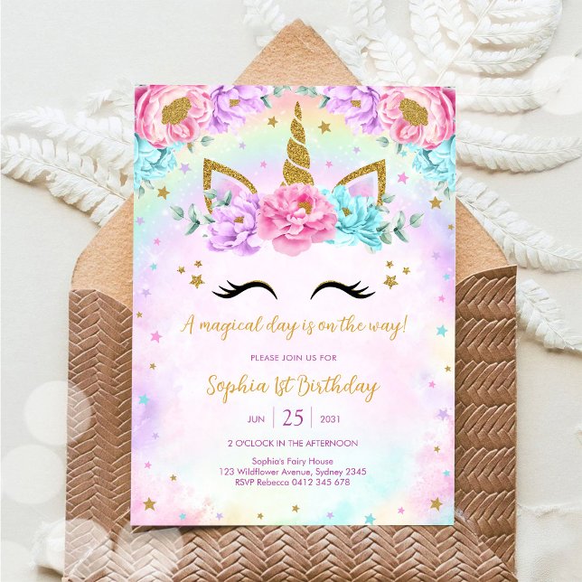 Invitación Magical Day Unicorn and Rainbows Birthday (Subido por el creador)
