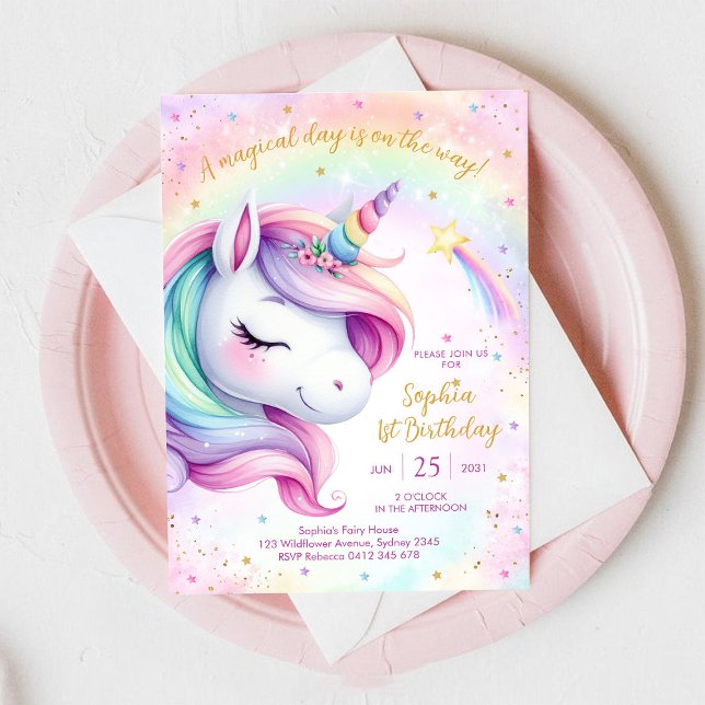 Invitación Magical Day Unicorn and Rainbows Birthday (Subido por el creador)