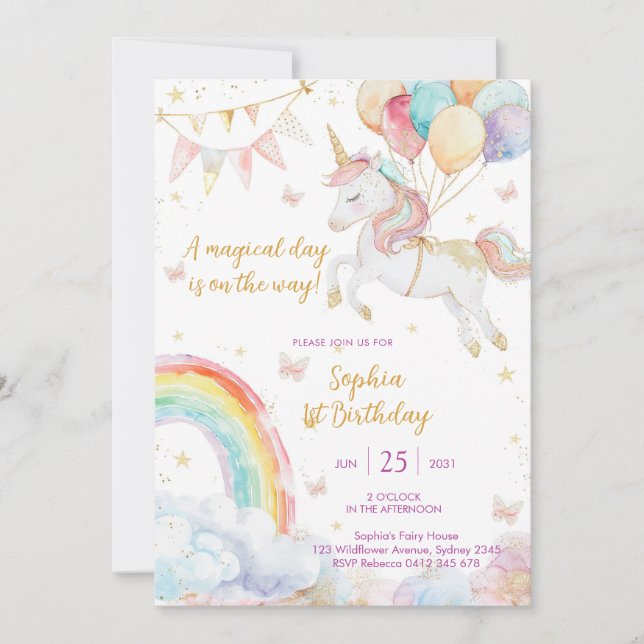 Invitación Magical Day Unicorn and Rainbows Birthday Invitati (Anverso)