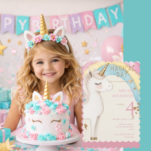 Invitación Magical Day Unicorn Rainbow Girl Birthday Party II (Subido por el creador)