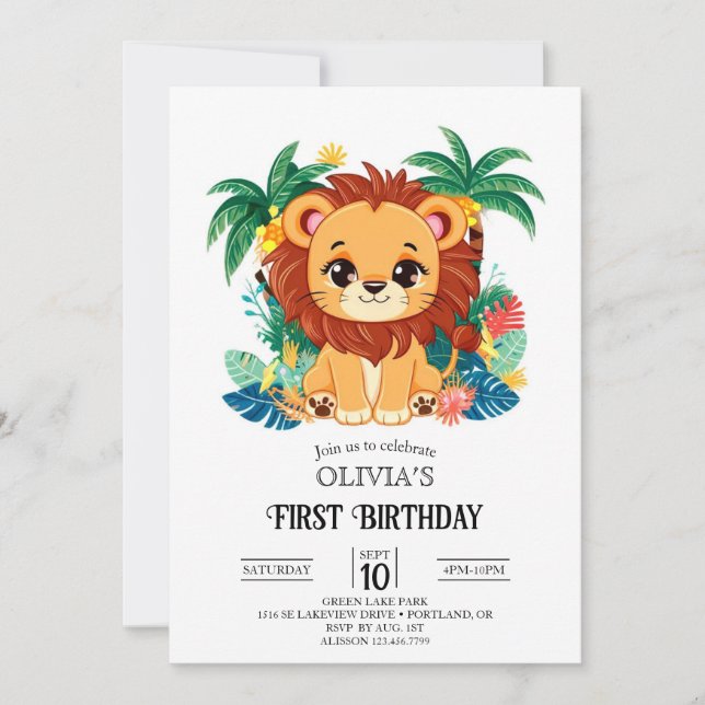Invitación Magical Encantador León 1er cumpleaños Digital (Anverso)