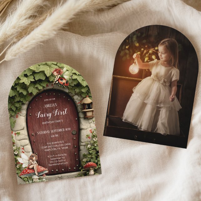 Invitación Magical Fairy First Birthday Photo Birthday (Magical Fairy First Birthday Photo Birthday Invitation Front and Back with Custom Photo)