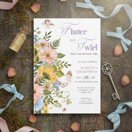 Invitación Magical Fairy Floral Garden Pixie Girls Birthday