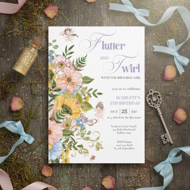 Invitación Magical Fairy Floral Garden Pixie Girls Birthday  (Subido por el creador)