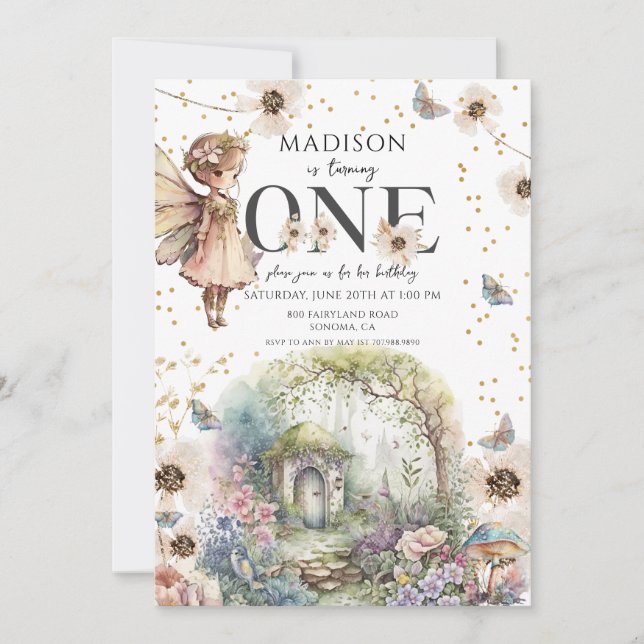 Invitación Magical Fairy Garden 1º cumpleaños (Anverso)