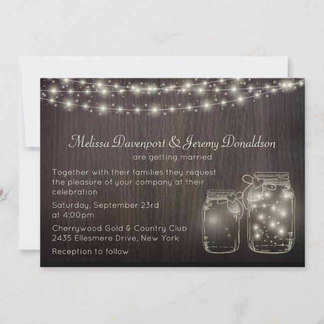 Invitación Magical Fairy Lights & Mason Jars Wedding Invite (Anverso)