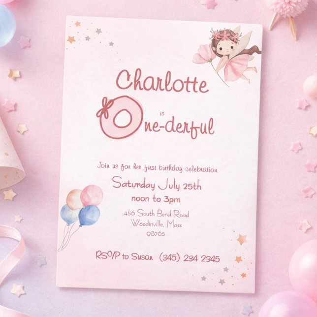 Invitación Magical Fairy One-derful Blush Girls 1st Birthday (Subido por el creador)