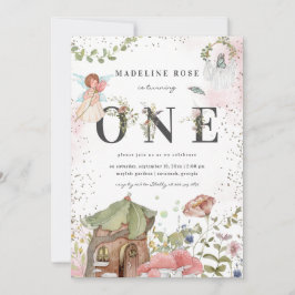 Invitación Magical Floral Fairy 1er Fiesta de cumpleaños