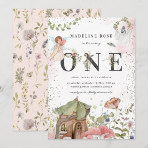 Invitación Magical Floral Fairy 1er Fiesta de cumpleaños