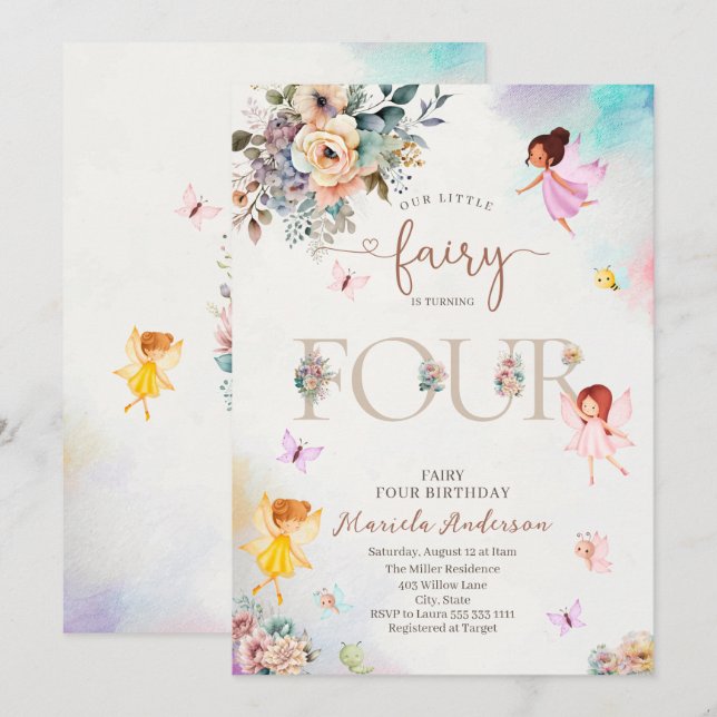 Invitación Magical Floral Fairy Princess está dando vuelta a  (Anverso / Reverso)