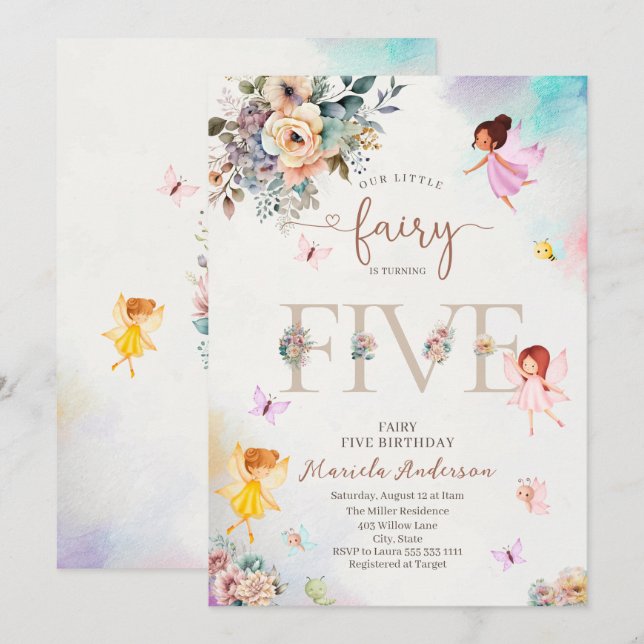 Invitación Magical Floral Fairy Princess está dando vuelta a  (Anverso / Reverso)