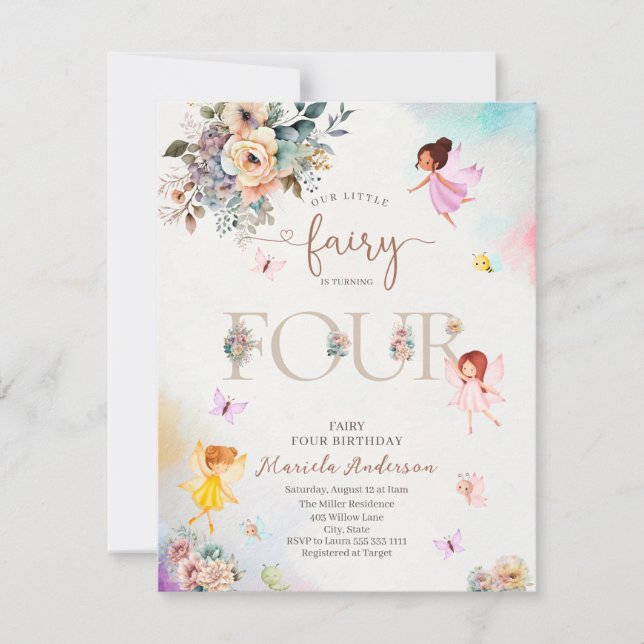 Invitación Magical Floral Fairy Princess está dando vuelta a  (Anverso)