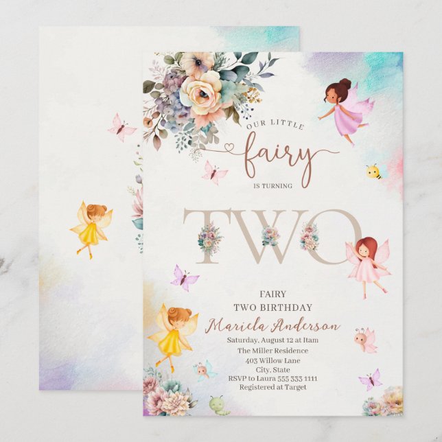 Invitación Magical Floral Fairy Princess está girando dos agu (Anverso / Reverso)