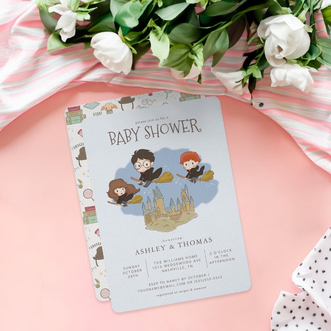 Invitación Magical Harry Potter y Hogwarts Baby Shower (Card on table)
