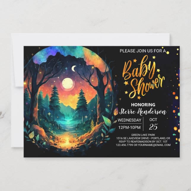 Invitación Magical Into the Woods Timberland Baby Shower (Anverso)