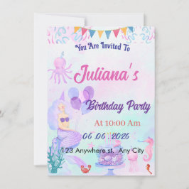 Invitación Magical  Mermaid Birthday Invitation Card