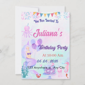 Invitación Magical  Mermaid Birthday Invitation Card