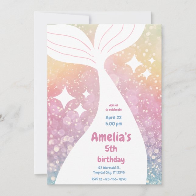 Invitación Magical Mermaid Tail Under The Sea Birthday Party (Anverso)