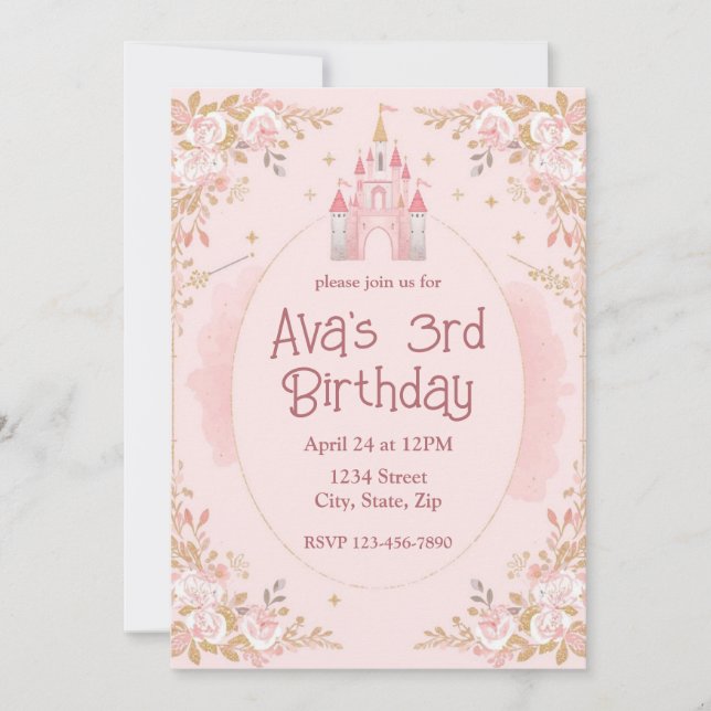Invitación Magical Princess Birthday Invitation | Watercolor (Anverso)
