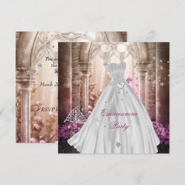 Invitación Magical Quinceanera 15.ª Princesa Rosa Fiesta (Anverso / Reverso)