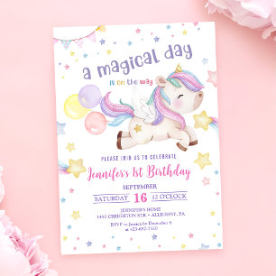 Invitación Magical Rainbow Unicorn Fiesta de cumpleaños 1