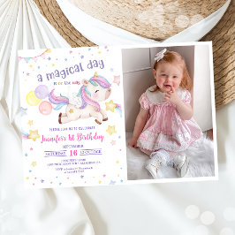 Invitación Magical Rainbow Unicorn foto de Fiesta de primer c