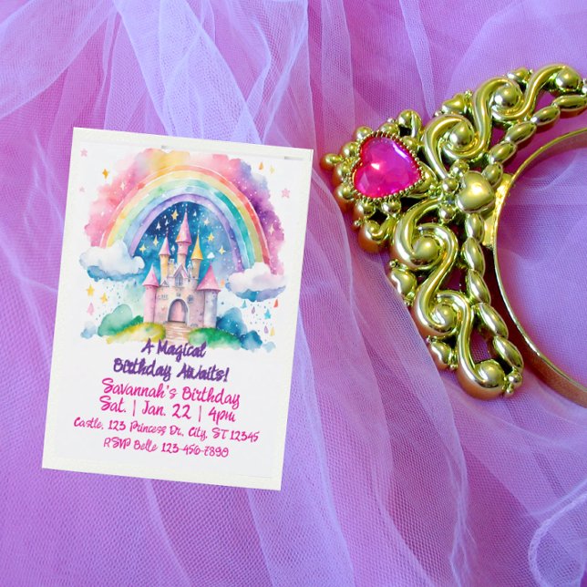 Invitación Magical Rainbow Watercolor Fantasy Castle Birthday (Subido por el creador)