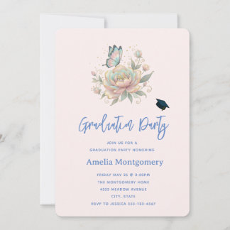 Invitación Magical Rose and Butterfly Pastel Color Graduation
