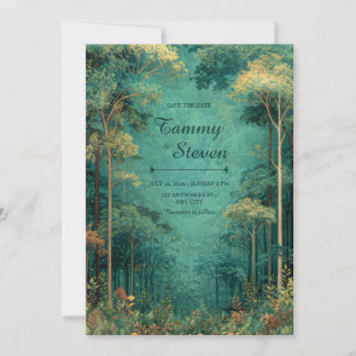 Invitación Magical Teal Forest Firefly Wedding