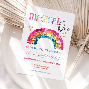 Invitación Magical Un arcoiris colorido primer cumpleaños