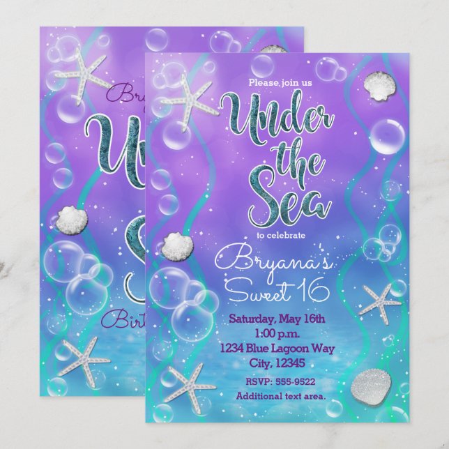 Invitación Magical Under Sea Birthday Party Invitation (Anverso / Reverso)