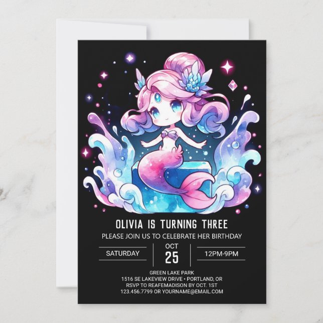 Invitación Magical Under Sea Mermaid Birthday (Anverso)