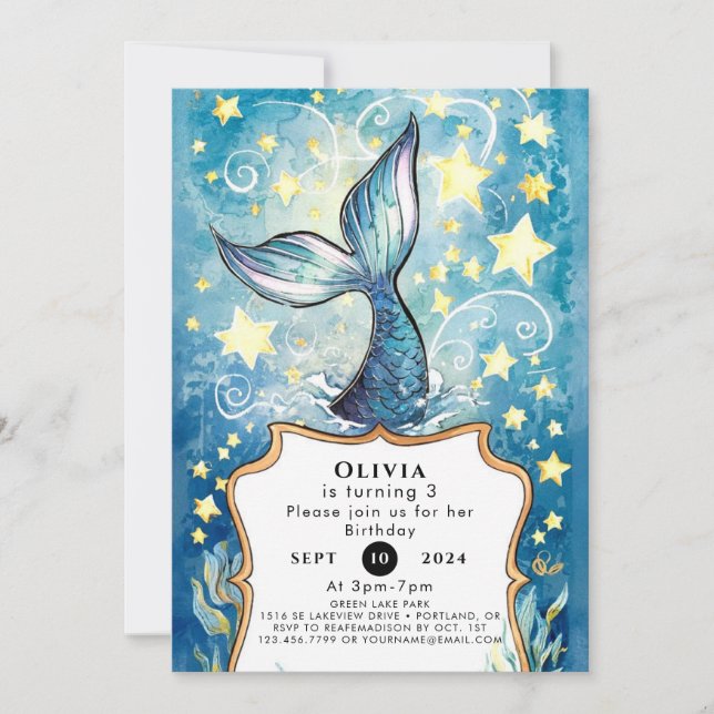 Invitación Magical Under Sea Mermaid Birthday (Anverso)