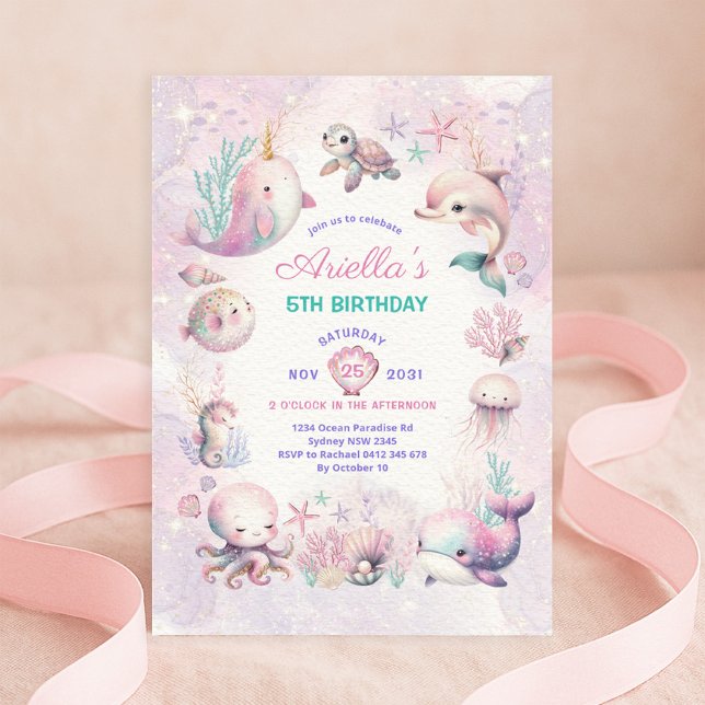 Invitación Magical Under the Sea Ocean Animals Chica Cumpleañ (Subido por el creador)