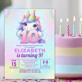 Invitación Magical Unicorn 10th Birthday for Girls