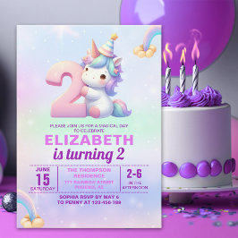 Invitación Magical Unicorn 2nd Birthday Invitation for Girls