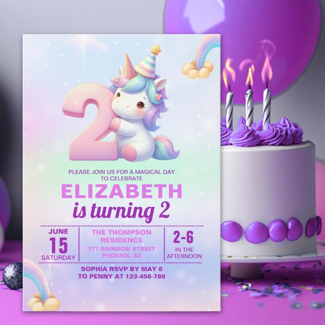 Invitación Magical Unicorn 2nd Birthday Invitation for Girls (Subido por el creador)