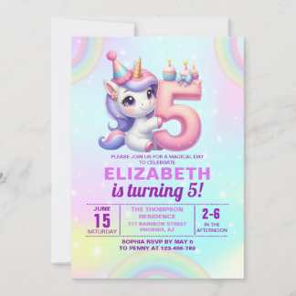 Invitación Magical Unicorn 5th Birthday – Rainbow theme