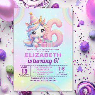 Invitación Magical Unicorn 6th Birthday – Rainbow