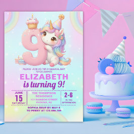 Invitación Magical Unicorn 9th Birthday for Girls