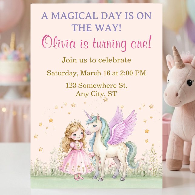 Invitación Magical Unicorn and Princess Birthday (Magical Unicorn and Princess Birthday Invitation)