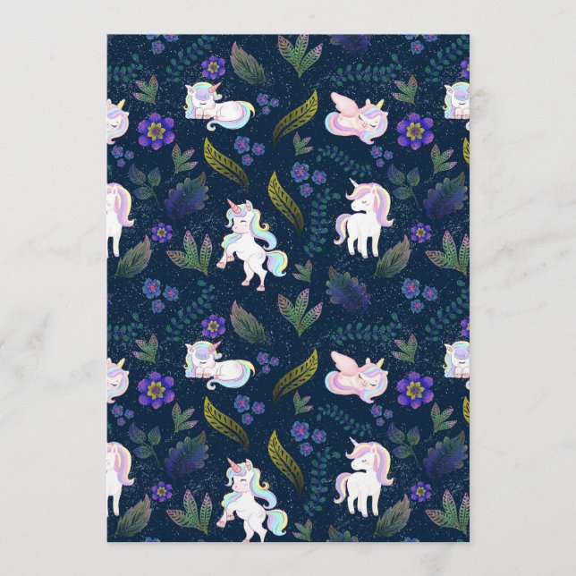 Invitación Magical Unicorn Night Forest Seamless Pattern (Anverso)