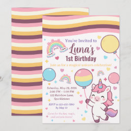 Invitación Magical Unicorn & Rainbow Girl 1st Birthday party
